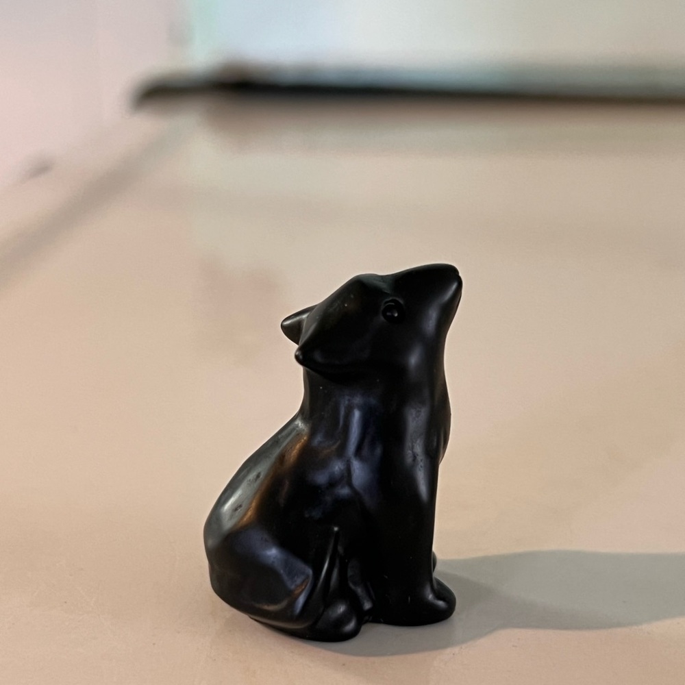 Small Black Stone Wolf Figurine